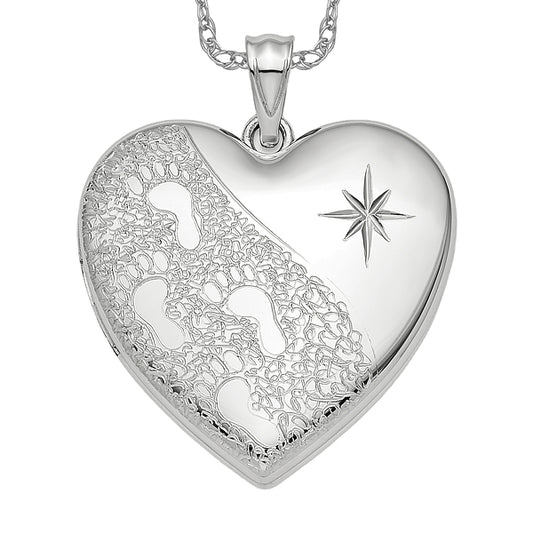 Sterling Silver 24mm Footprints Heart Locket