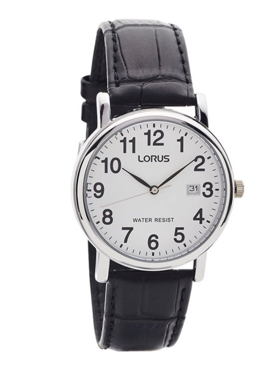 LORUS QUARTZ GENTS STAINLESS STEEL WHITE DIAL STRAP WATCH