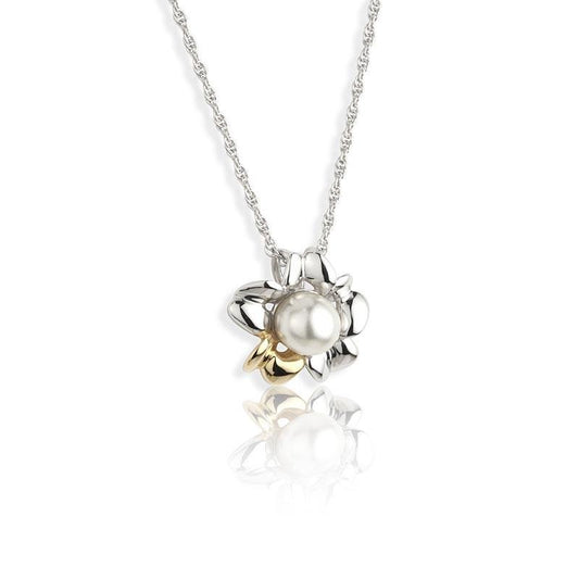 Jean Butler Jewelry Irish Necklace - Sterling Silver Irish Primrose Pearl Two Tone Pendant with Chain - A & M News and Gifts