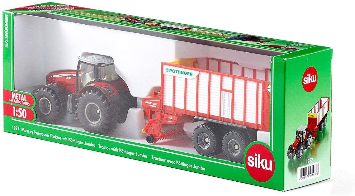 siku 1987 Farmer Massey Ferguson Tractor with Pöttinger Jumbo, Red - A & M News and Gifts