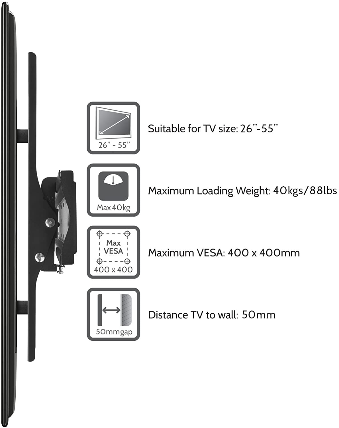 Yousave Accessories Slim Compact TV Wall Bracket for 26” to 55” LED, LCD and Plasma Flat Screen Televisions - A & M News and Gifts