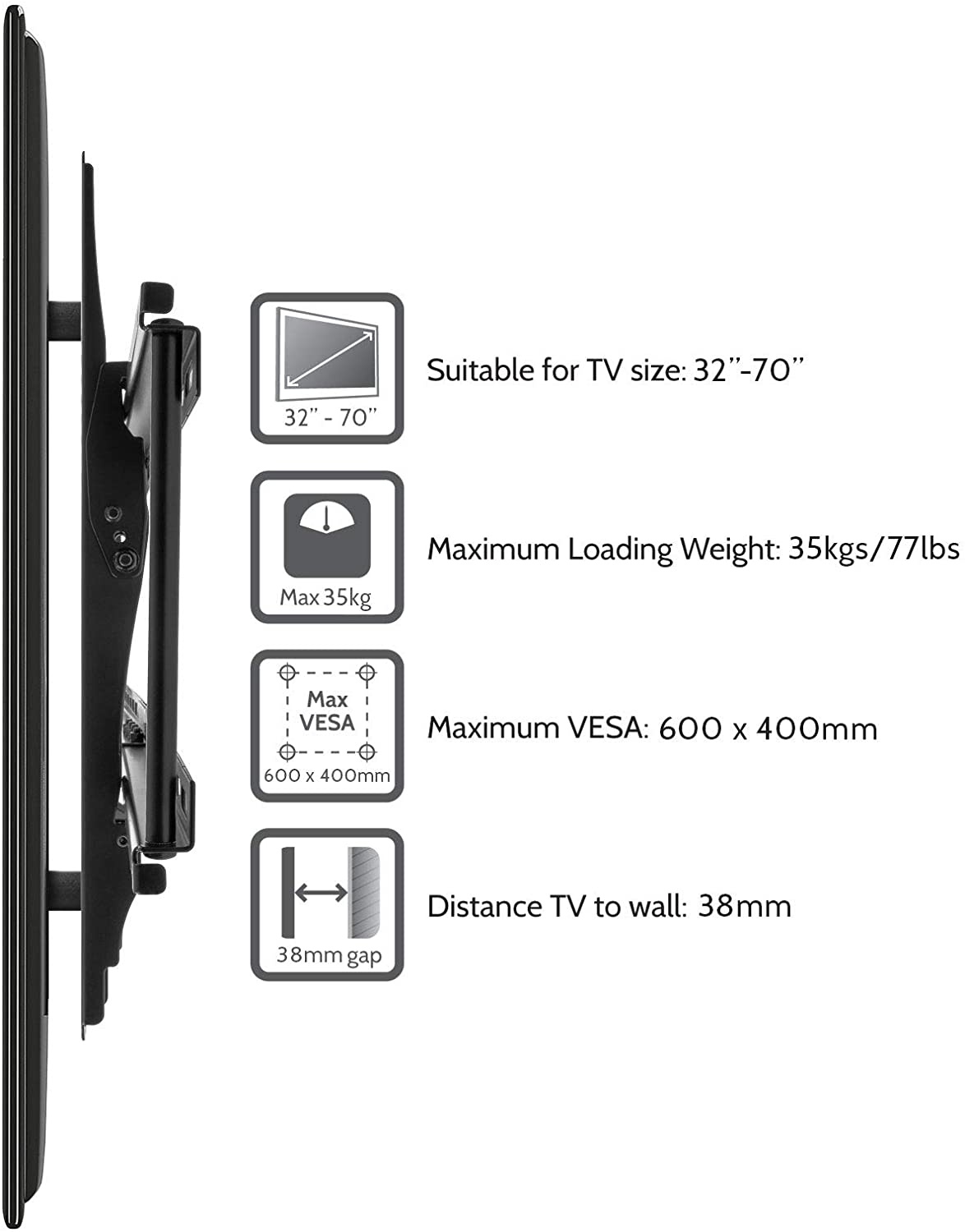 Yousave Accessories Slim Compact TV Wall Mount Bracket for 32” to 70” LED, LCD and Plasma Flat Screen Televisions - A & M News and Gifts