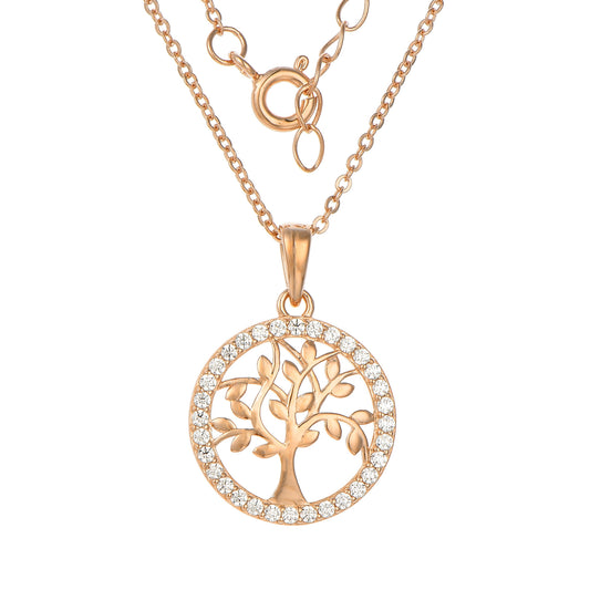 Tree of Life Pendant with Cubic Zirconia – Rose Gold