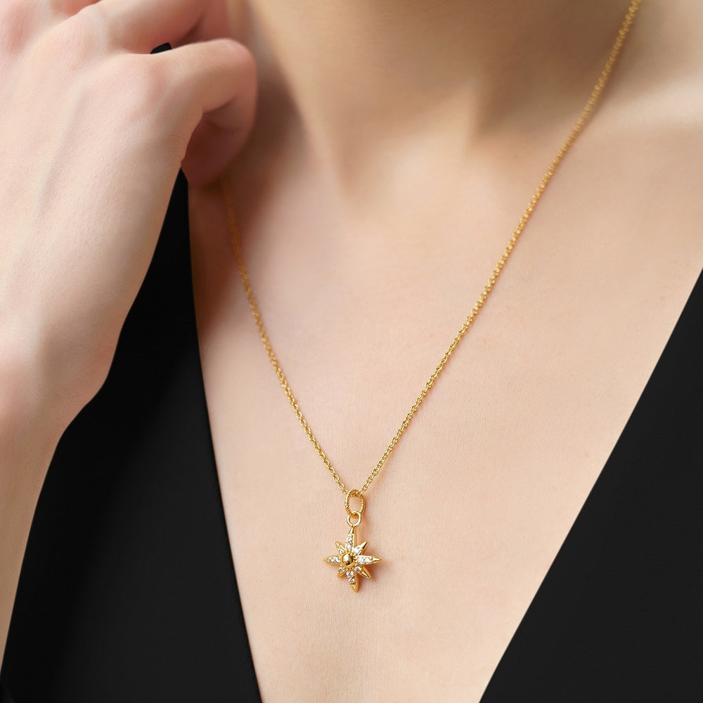 Gold Plated Star Pendant with Clear Stones