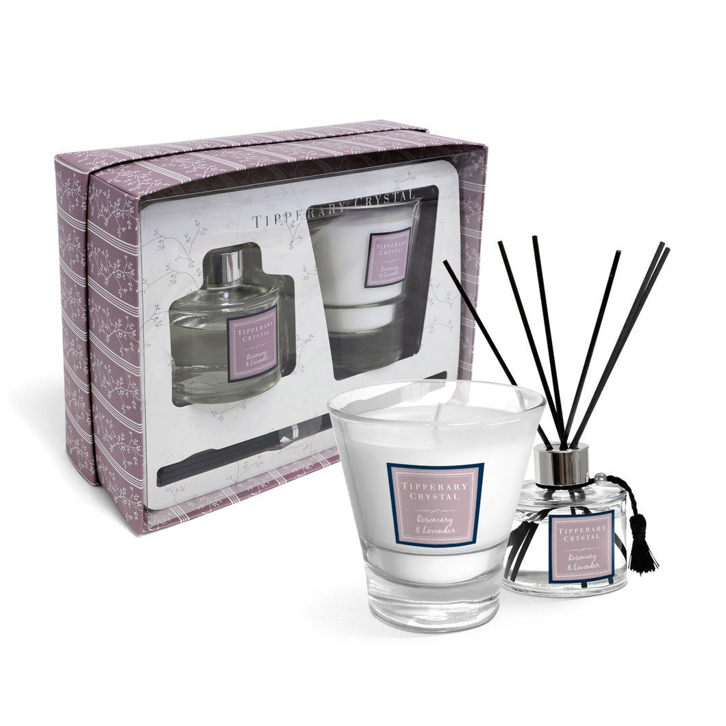 Rosemary & Lavender Candle & Diffuser Gift Set by Tipperary Crystal