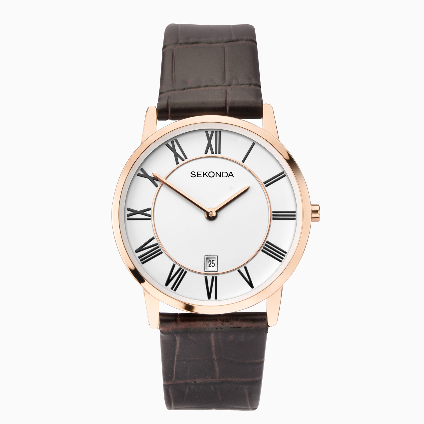 Sekonda Men's Watch | Rose Gold Case & Leather Strap with White Dial | 1780