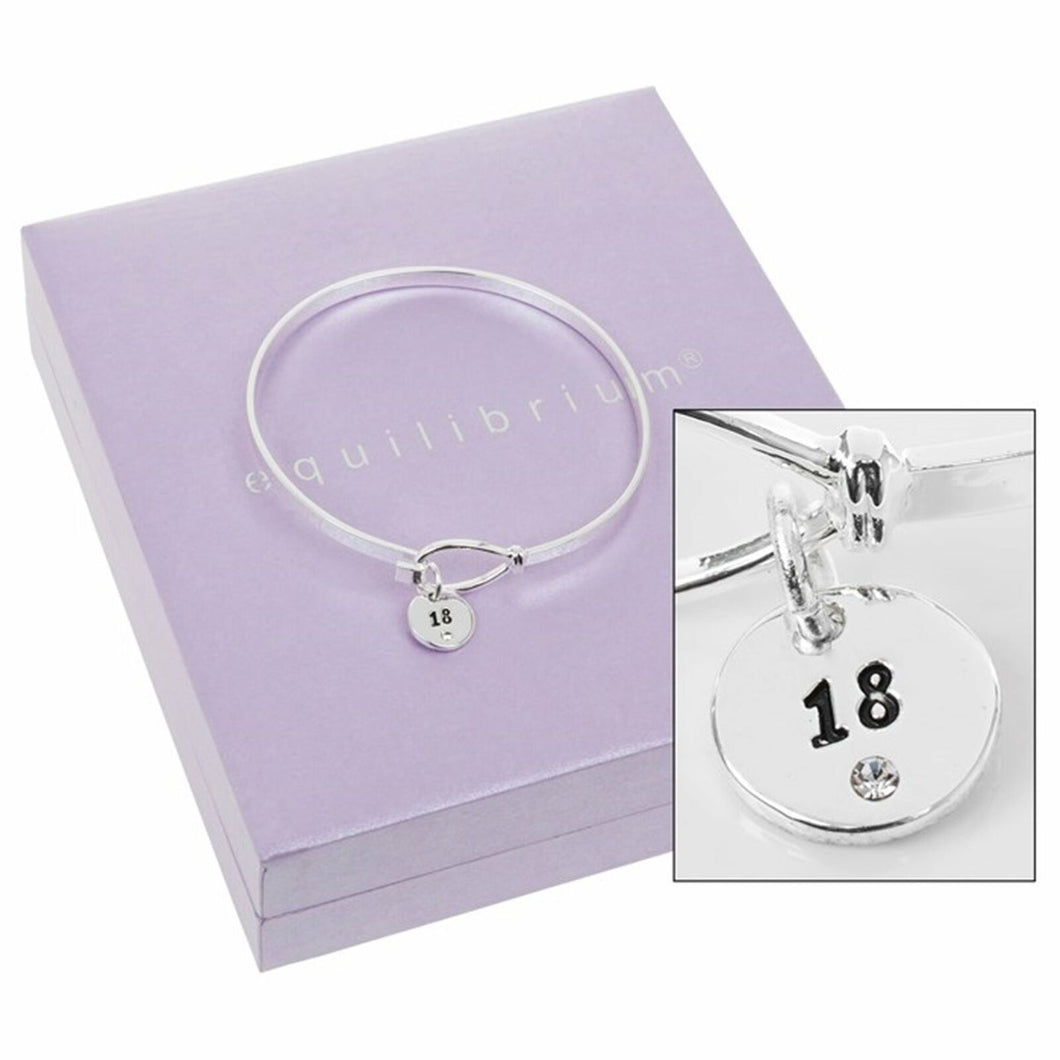 Equilibrium Silver Plated Message Disk Loop Bangle 18 Milestone Birthday Gift