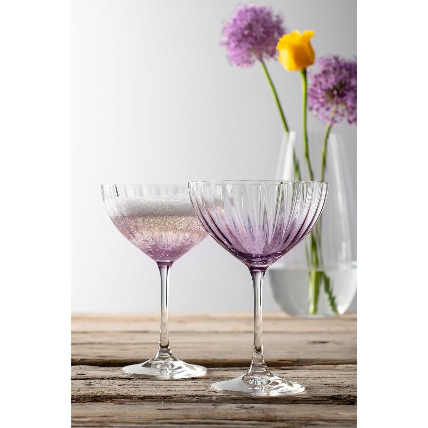ERNE SAUCER CHAMPAGNE GLASS PAIR AMETHYST - A & M News and Gifts