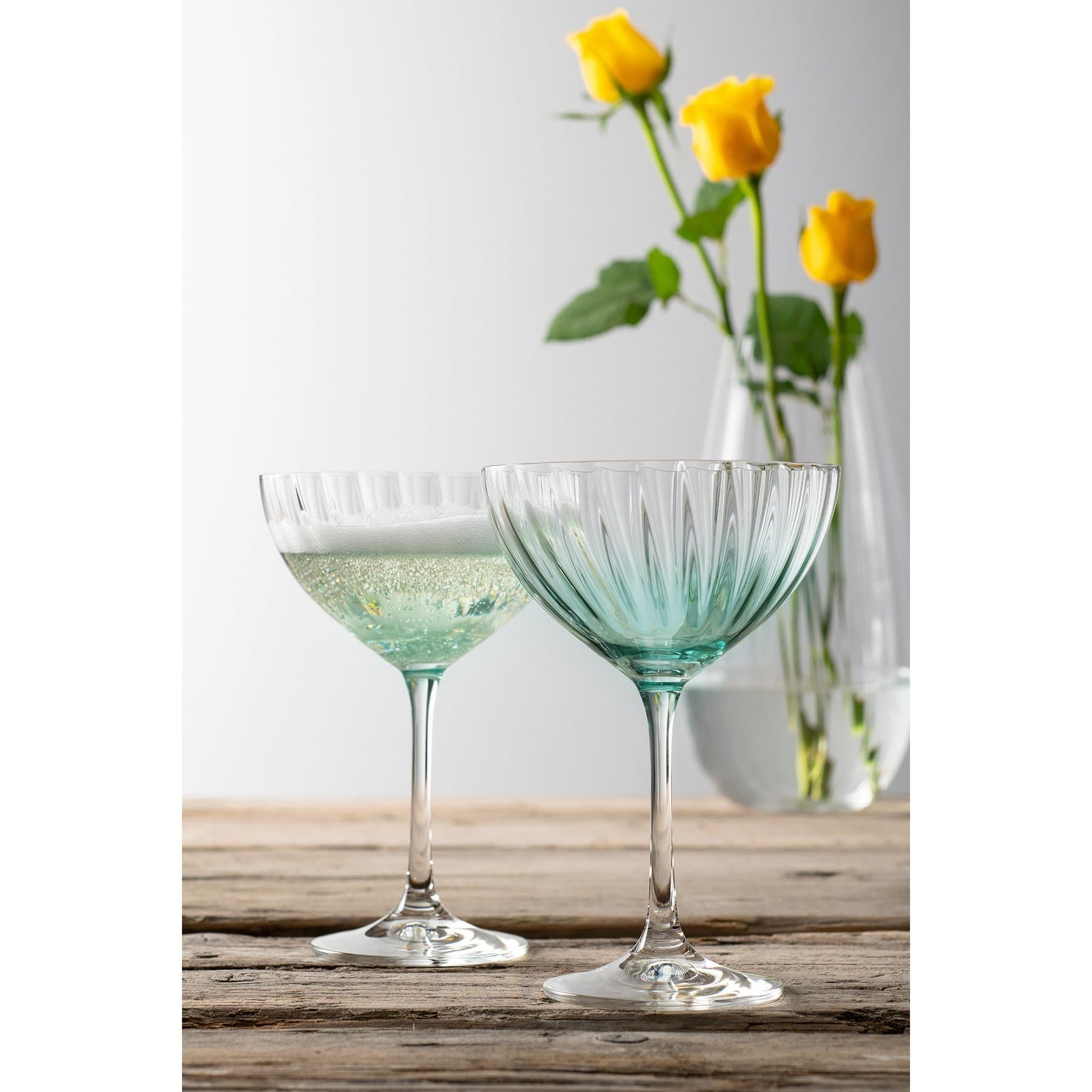ERNE SAUCER CHAMPAGNE GLASS PAIR AQUA - A & M News and Gifts