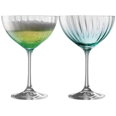 ERNE SAUCER CHAMPAGNE GLASS PAIR AQUA - A & M News and Gifts