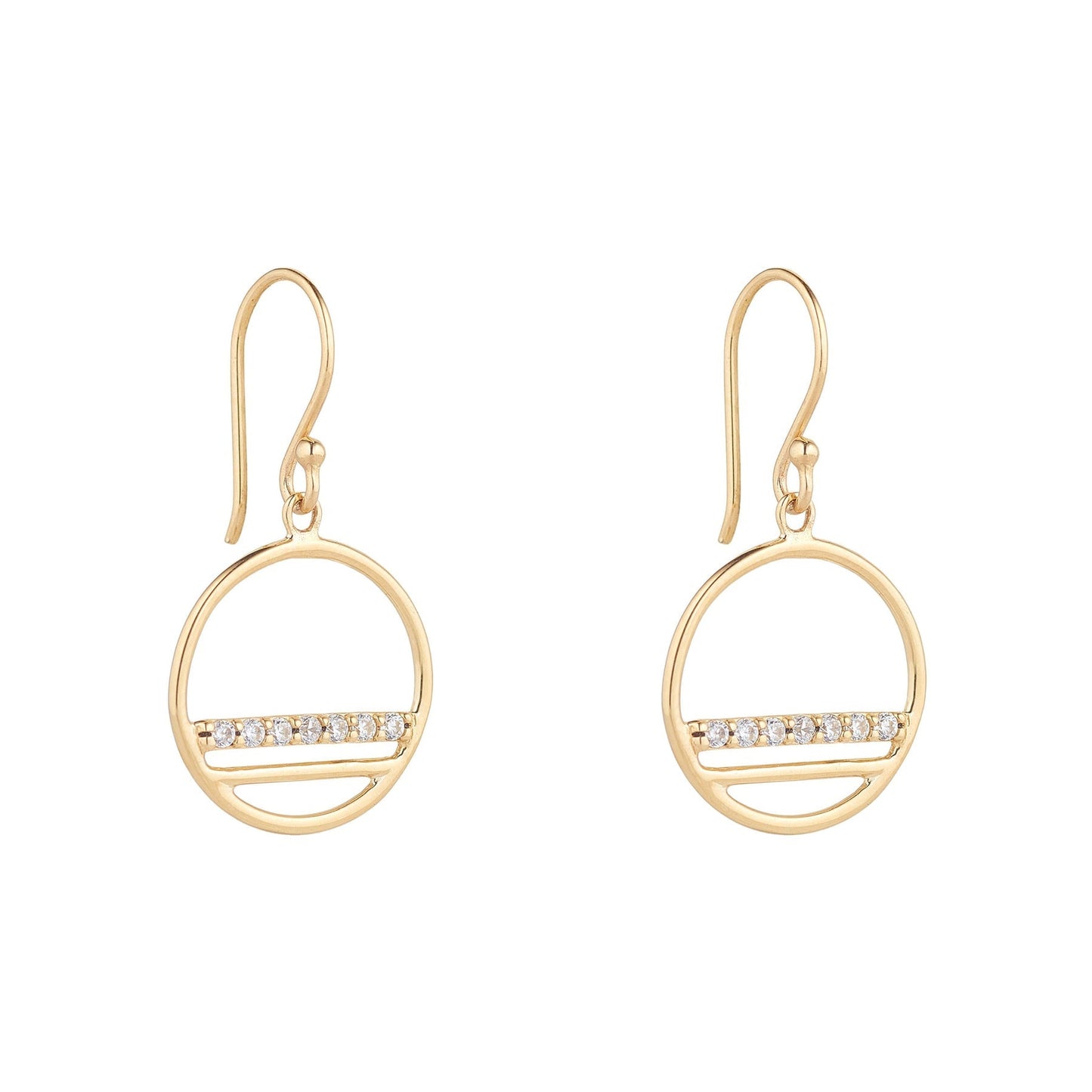 GOLD OPEN CIRCLE DROP EARRING WITH A CUBIC ZIRCONIA SET LINE - A & M News and Gifts