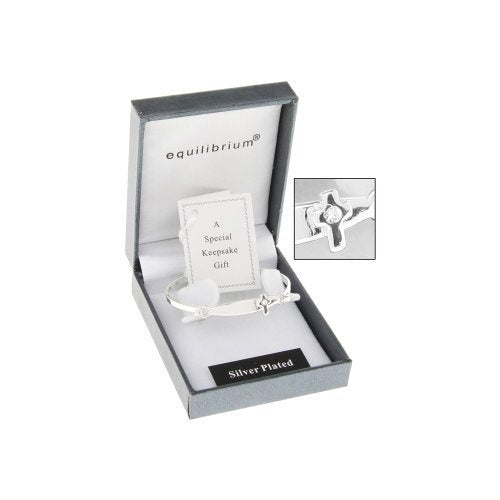 Equilibrium Silver Plated Christening Bangle with a cross