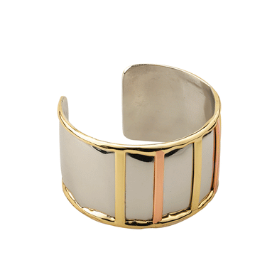 Silver 3 Colour Lined Wide Bangle - A & M News and Gifts