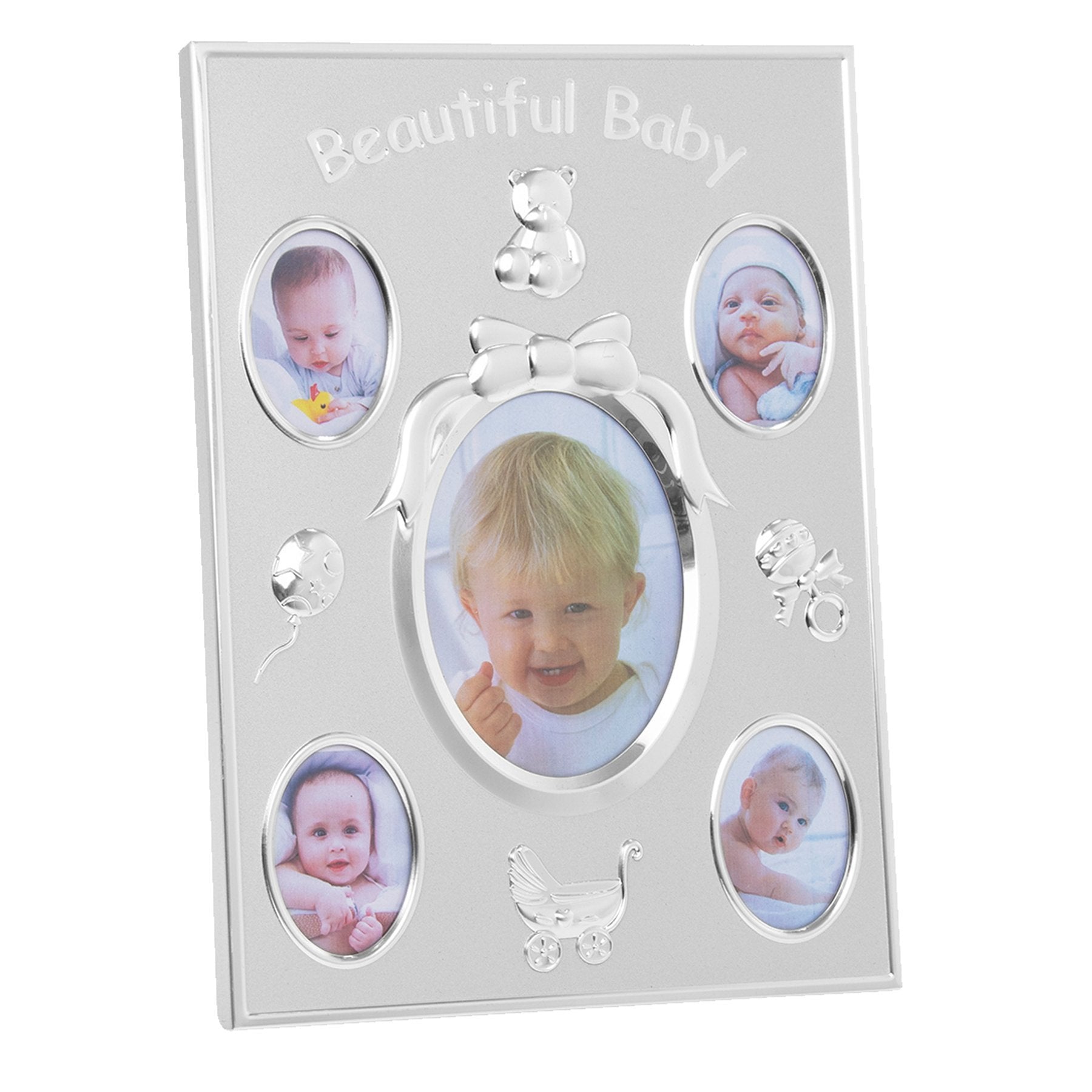 Silver Beautiful Baby Multi Photo Frame - Holds 5 Pictures - A & M News and Gifts