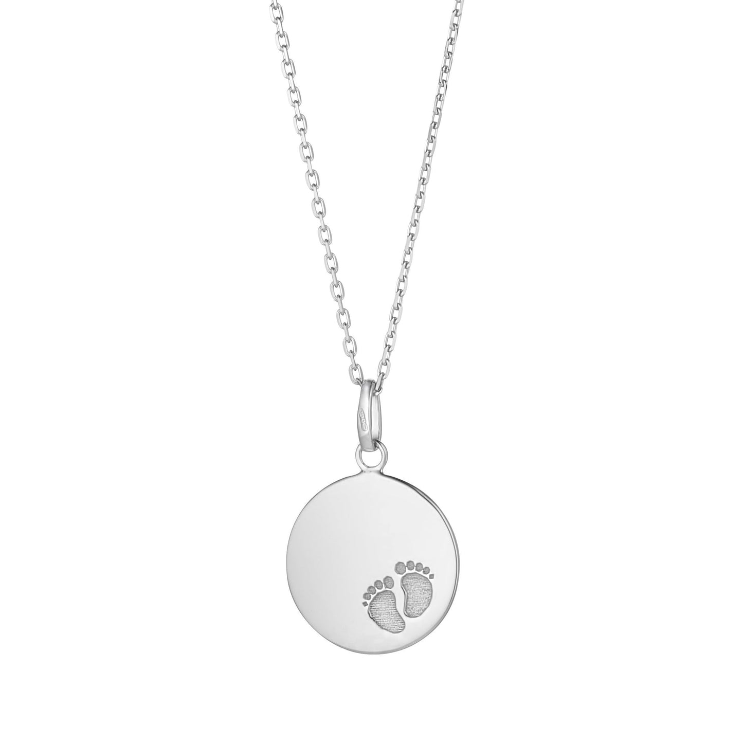 STERLING SILVER BABY FOOTPRINT SOLID DISC PENDANT - A & M News and Gifts