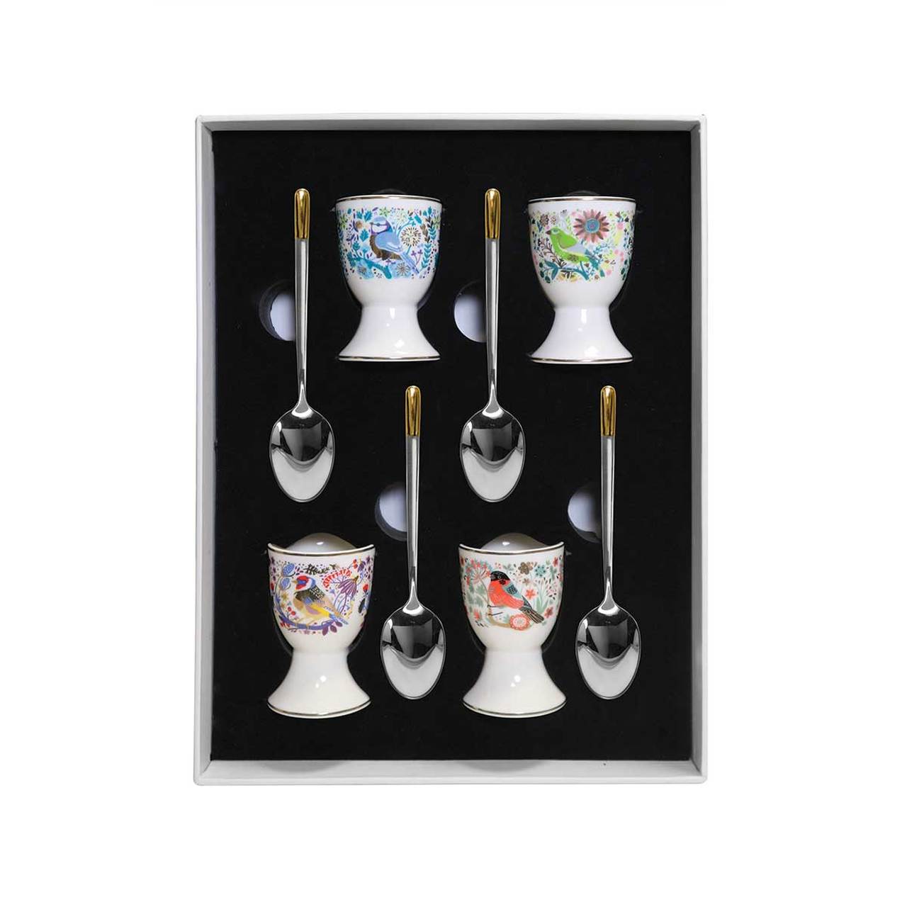 TIPPERARY CRYSTAL Birdy Set of Four Egg Cups and Spoons - A & M News and Gifts