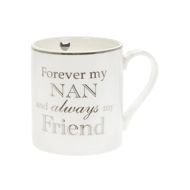 White Fine China Mug Cup with Silver Wording Gift Boxed - Forever My Nan - A & M News and Gifts